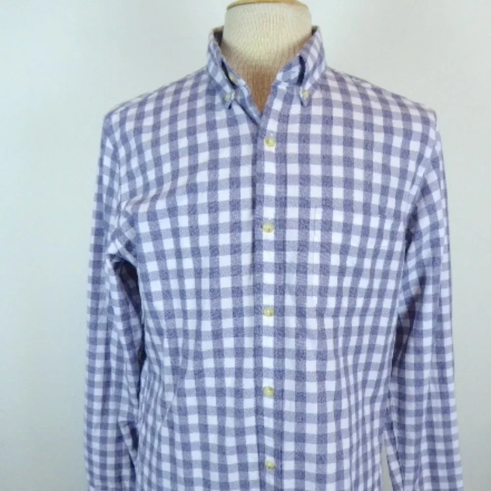 J Crew shirt navy blue white check plaid button down collar long sleeve M NWT